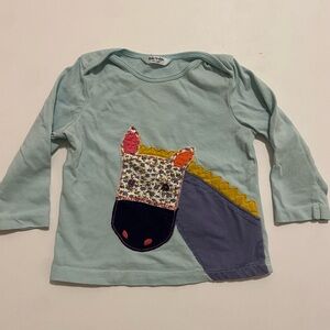 Baby Boden Long Sleeve Shirt with Horse Appliqué - Light Blue 6-12M
